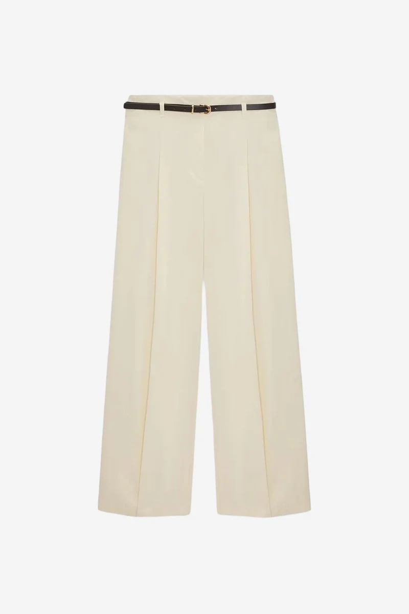 DILVIN Women's Belted Wide-leg Crepe Trousers