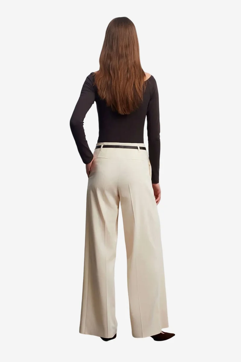 Dilvin Cream Natural DILVIN Women's Belted Wide-leg Crepe Trousers for Women | Best Price UAE