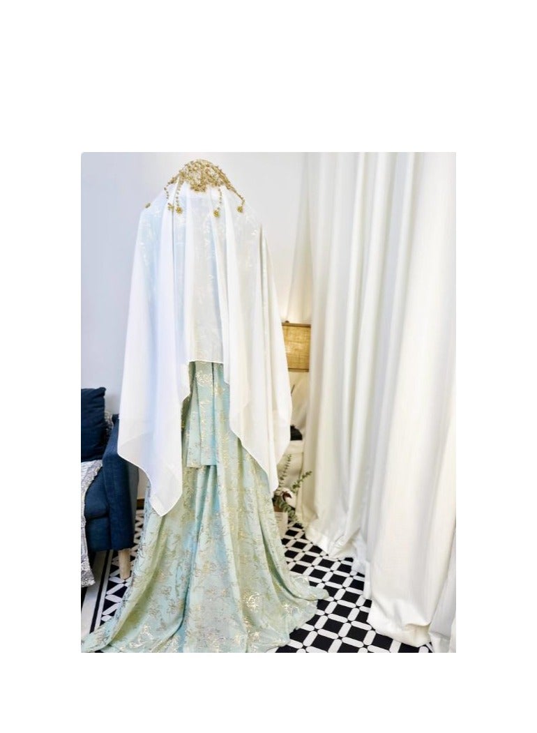 (Comes With A Veil) Long Robe With A Light And Luxurious Temperament, Hot Pressed Diamond Long Sleeved V-Neck Big Sirt Dress - Image 4