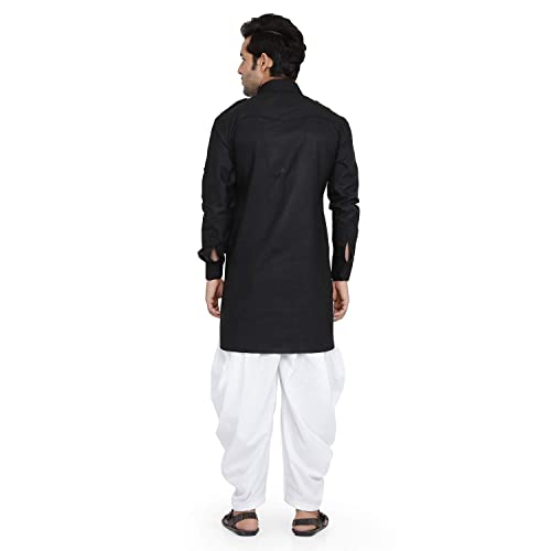 Royal Kurta رويال كورتا من الرجال قطن مع تباين في الأسفل بدلة باثاني خان (42، أسود) - Image 5