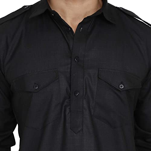 Royal Kurta رويال كورتا من الرجال قطن مع تباين في الأسفل بدلة باثاني خان (42، أسود) - Image 4
