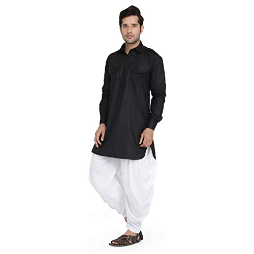 Royal Kurta رويال كورتا من الرجال قطن مع تباين في الأسفل بدلة باثاني خان (42، أسود) - Image 2
