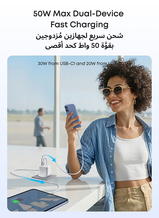 أنكر محول شاحن أنكر زولو USB C، محول حائط 4 منافذ مع 50 واط كحد أقصى، 2 USB-C و 2 USB-A، مدمج ومستقر، لجهاز iPhone 17/16، iPad، Galaxy، والمزيد (أبيض، كابل غير متضمن) - Image 5