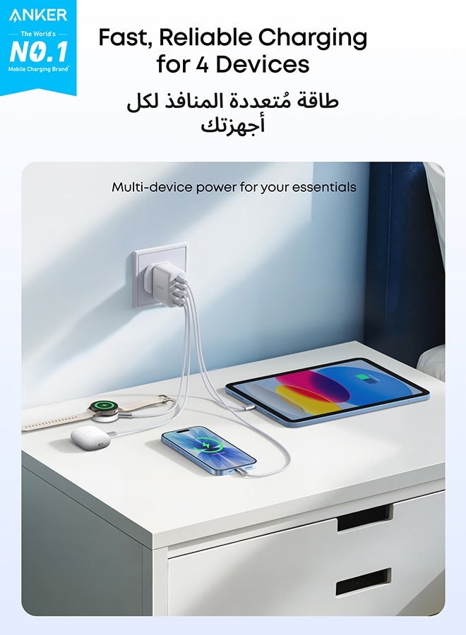 أنكر محول شاحن أنكر زولو USB C، محول حائط 4 منافذ مع 50 واط كحد أقصى، 2 USB-C و 2 USB-A، مدمج ومستقر، لجهاز iPhone 17/16، iPad، Galaxy، والمزيد (أبيض، كابل غير متضمن) - Image 3