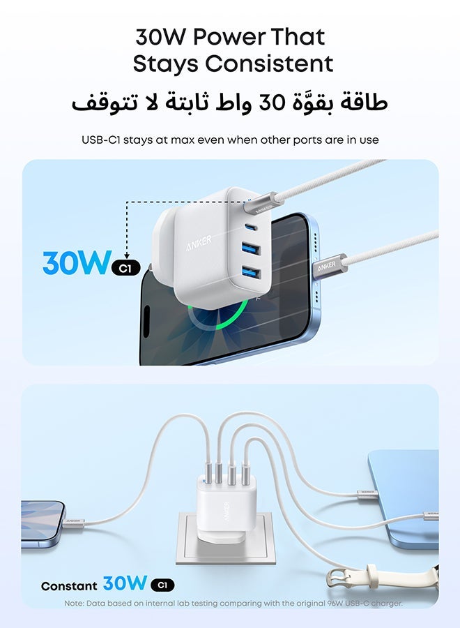 أنكر محول شاحن أنكر زولو USB C، محول حائط 4 منافذ مع 50 واط كحد أقصى، 2 USB-C و 2 USB-A، مدمج ومستقر، لجهاز iPhone 17/16، iPad، Galaxy، والمزيد (أبيض، كابل غير متضمن) - Image 5