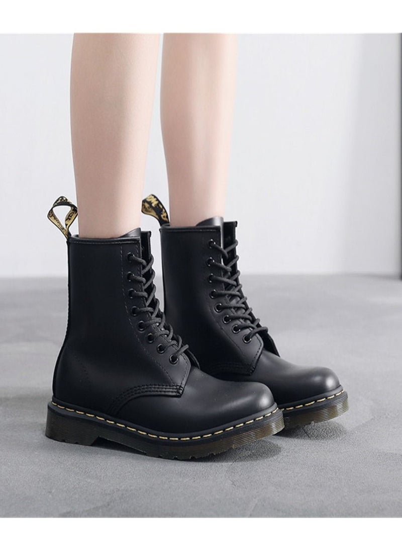 Loquat Hard Leather Men's And Women's Genuine Leather Short Boots Black  - Image 1