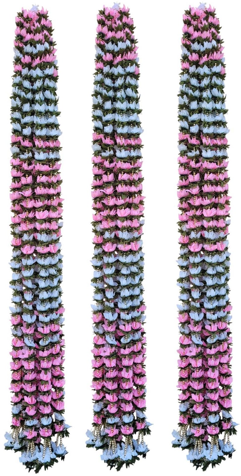 SHAKTISM Decorative Wall Hanging Lotus & Jasmine Flower Latkan Toran for Pooja Room, Main Door Entrance, Diwali Deepavali Decor, Diwali Festival Decorations Set of 2, 5 Feet (Green-Light Pink Jasmine) - Image 1