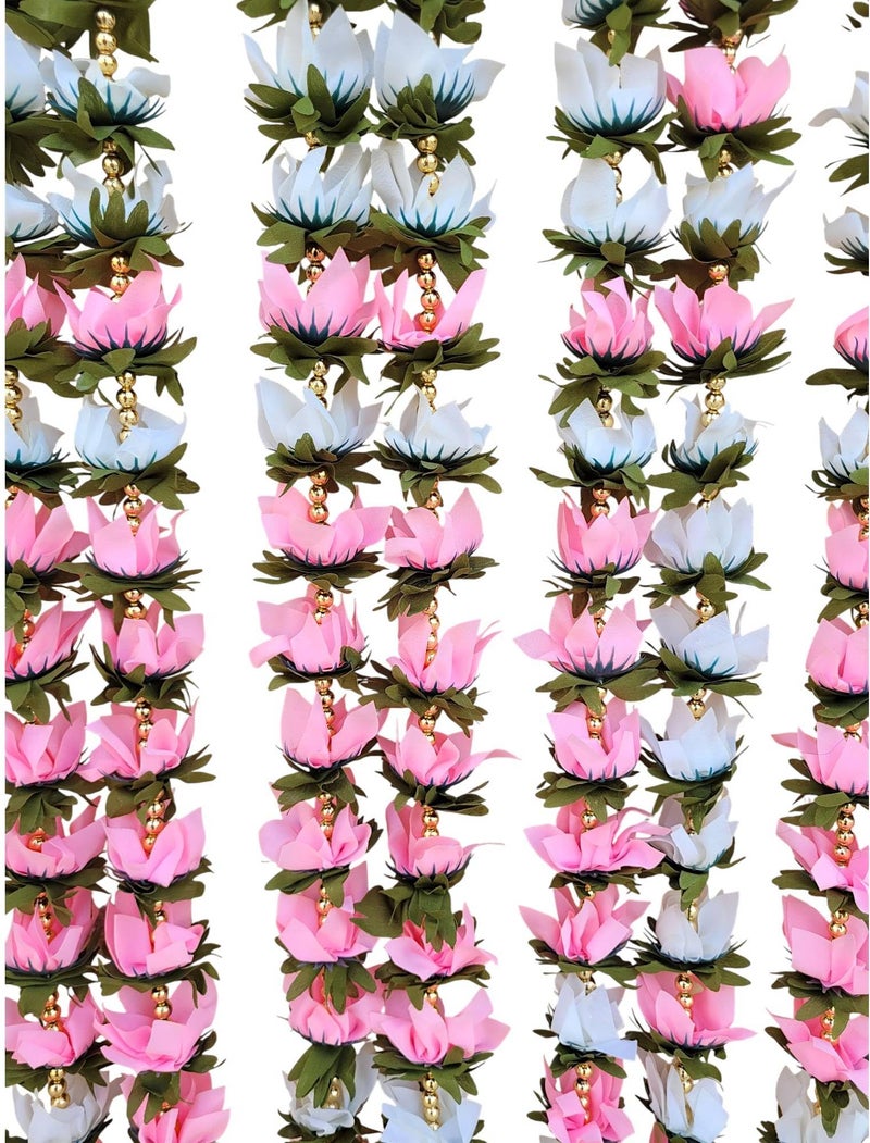 SHAKTISM Decorative Wall Hanging Lotus & Jasmine Flower Latkan Toran for Pooja Room, Main Door Entrance, Diwali Deepavali Decor, Diwali Festival Decorations Set of 2, 5 Feet (Green-Light Pink Jasmine) - Image 2