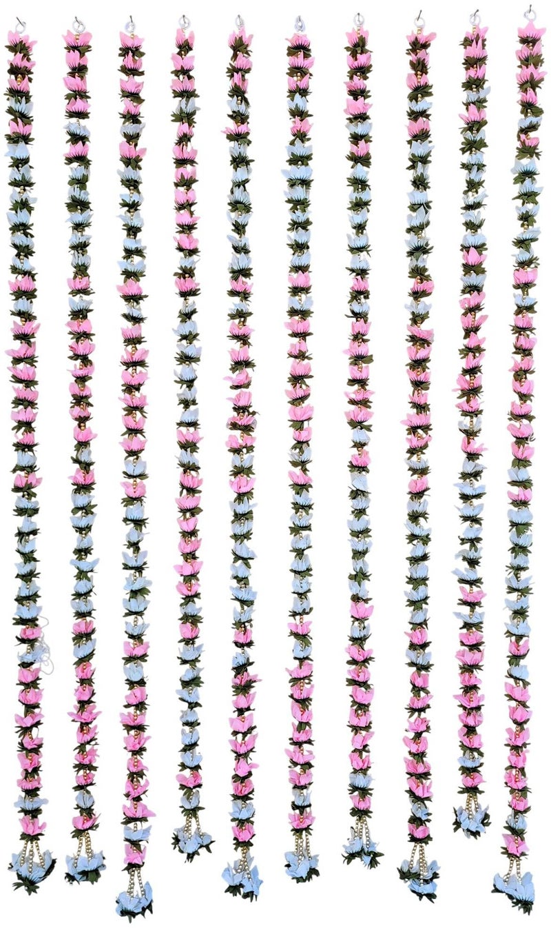 SHAKTISM Decorative Wall Hanging Lotus & Jasmine Flower Latkan Toran for Pooja Room, Main Door Entrance, Diwali Deepavali Decor, Diwali Festival Decorations Set of 2, 5 Feet (Green-Light Pink Jasmine) - Image 4