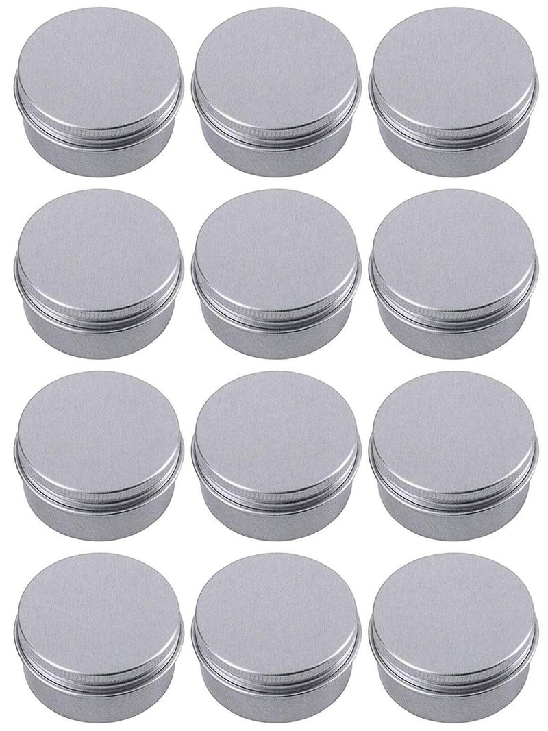 Hulless 0.5 Ounce Aluminum Tin Jar Refillable Containers 15 ml Aluminum Screw Lid Round Tin Container Bottle for Cosmetic,Lip Balm, Cream, 12 Pack.