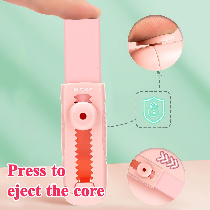 M&G 4+1 Pack Rubber Pink Erasers Sliding Retractable Eraser, Soft Cute Erasers Push Pull Large Pencil Erasers with Plastic Sleeve 4 Refill Eraser for School Students Kids Office Home Supplies - Image 3