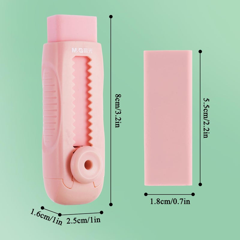 M&G 4+1 Pack Rubber Pink Erasers Sliding Retractable Eraser, Soft Cute Erasers Push Pull Large Pencil Erasers with Plastic Sleeve 4 Refill Eraser for School Students Kids Office Home Supplies - Image 2