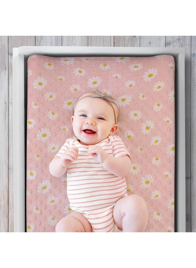 The Peanut Shell أغطية وسادة تغيير الأطفال من بي نات شيل للبنات، شراشف طاولة تغيير مينيكي للبنات، ديكور حضانة زهور وردية، دوار الشمس البوهيمي - Image 2