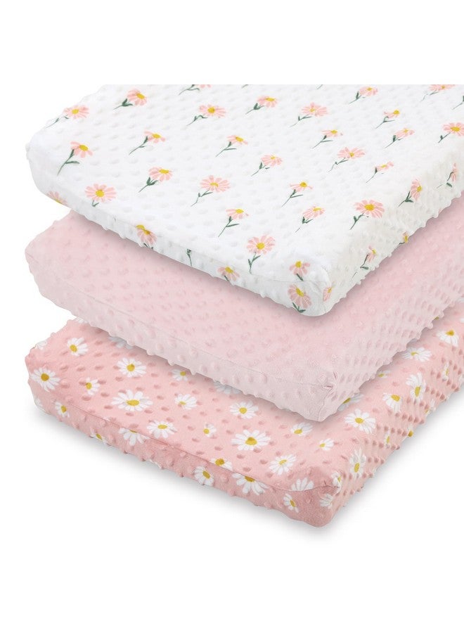 The Peanut Shell أغطية وسادة تغيير الأطفال من بي نات شيل للبنات، شراشف طاولة تغيير مينيكي للبنات، ديكور حضانة زهور وردية، دوار الشمس البوهيمي - Image 1