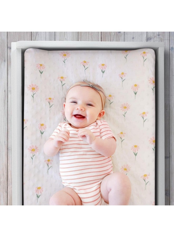 The Peanut Shell أغطية وسادة تغيير الأطفال من بي نات شيل للبنات، شراشف طاولة تغيير مينيكي للبنات، ديكور حضانة زهور وردية، دوار الشمس البوهيمي - Image 3