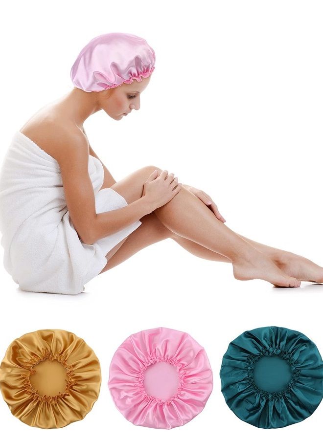 Blulu 3 قطع غطاء رأس ساتان بونيت لليل ناعمة للشعر للنساء والفتيات (ذهبي وردي زرقاء طاووس) - Image 2