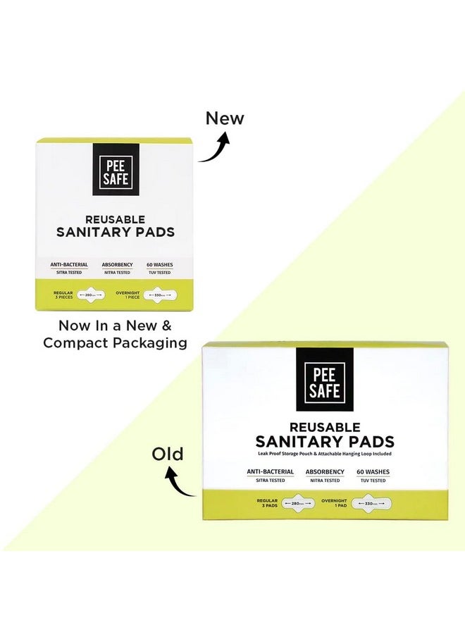 PEESAFE - Pee Safe Reusable Sanitary Pads For Women | Anti-Bacterial | Superb Absorbency | Lasts Up To 60 Washes | 3 Regular Pads + 1 Overnight Pad | Skin Friendly | Comfortable & Easy To Use | Pack Of 4 - Image 1
