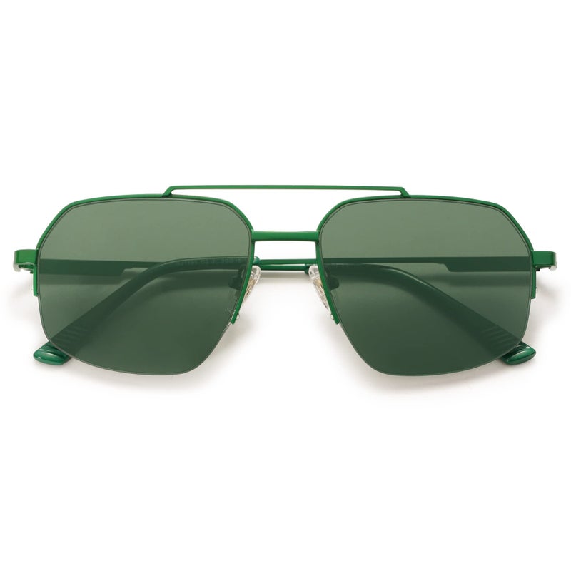SOJOS Trendy Aviator Sunglasses Mens Womens Retro Double Bridge Metal Frame Semi-Rimless Shades Lentes De Sol Para Mujer SJ1191 Green - Image 1