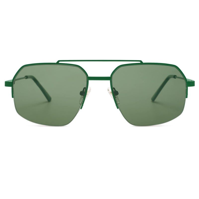 SOJOS Trendy Aviator Sunglasses Mens Womens Retro Double Bridge Metal Frame Semi-Rimless Shades Lentes De Sol Para Mujer SJ1191 Green - Image 3