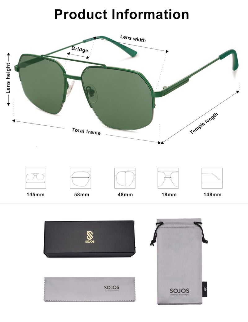 SOJOS Trendy Aviator Sunglasses Mens Womens Retro Double Bridge Metal Frame Semi-Rimless Shades Lentes De Sol Para Mujer SJ1191 Green - Image 5