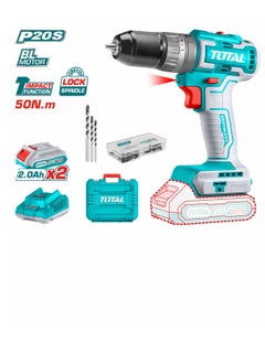 TOTAL Super Total 20V Lithium-Ion Brushless Cordless Impact Drill - 47-Piece Set with 2 Batteries, LED Light, and Carrying Case - 50Nm Torque, 2-Speed Gear, Auto-Lock Chuck TIDLI20508  - Image 1