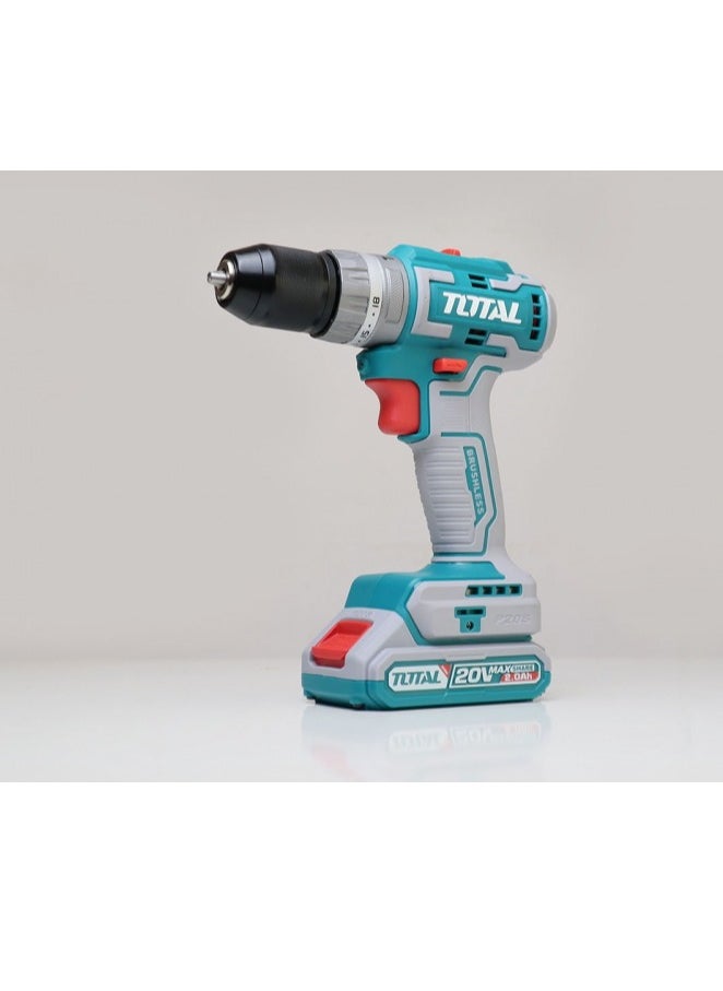 TOTAL - Super Total 20V Lithium-Ion Brushless Cordless Impact Drill - 47-Piece Set with 2 Batteries, LED Light, and Carrying Case - 50Nm Torque, 2-Speed Gear, Auto-Lock Chuck TIDLI20508 - Image 1