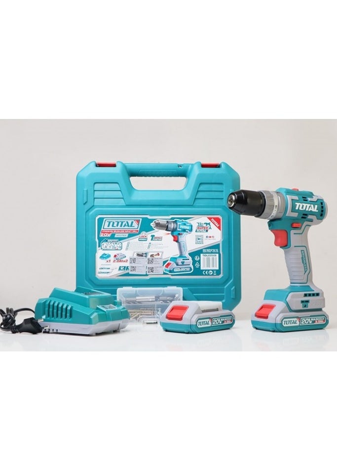 TOTAL - Super Total 20V Lithium-Ion Brushless Cordless Impact Drill - 47-Piece Set with 2 Batteries, LED Light, and Carrying Case - 50Nm Torque, 2-Speed Gear, Auto-Lock Chuck TIDLI20508 - Image 1