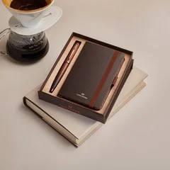 Sheaffer GIFTSET SHEAFFER 100 9374 COFFEE EDITION MATT BROWN WITH REGAL BROWN PVD TRIMS BP WITH COFFEE SMALL NOTEBOOK