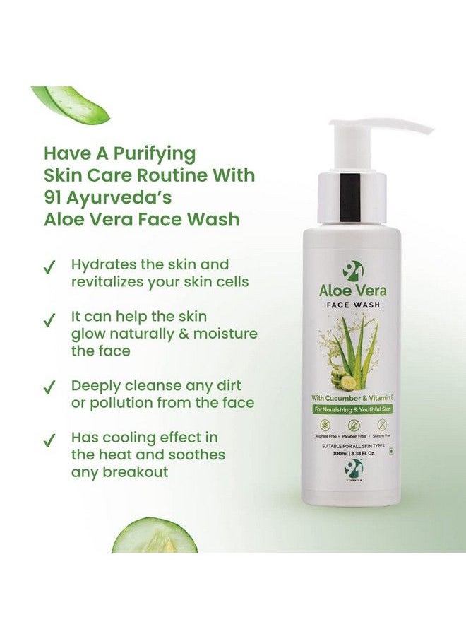 91 AYURVEDA Aloe Vera Face Wash With Cucumber & Vitamin E For All Skin Type Deep Cleanser Soothes Nourishes No Parabens Silicones & Sulphate 100Ml  - Image 4