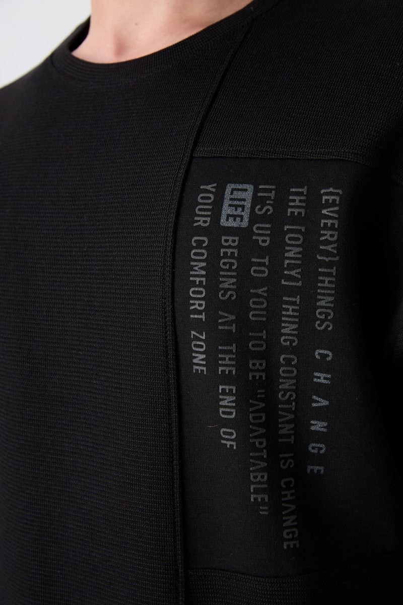 Tommy Life Black Cotton Thick Surface Textured Oversize Fit Printed Men's T-Shirt - 88338  - Image 2