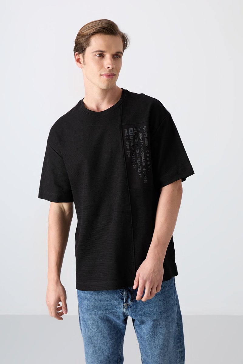 Tommy Life Black Cotton Thick Surface Textured Oversize Fit Printed Men's T-Shirt - 88338  - Image 4