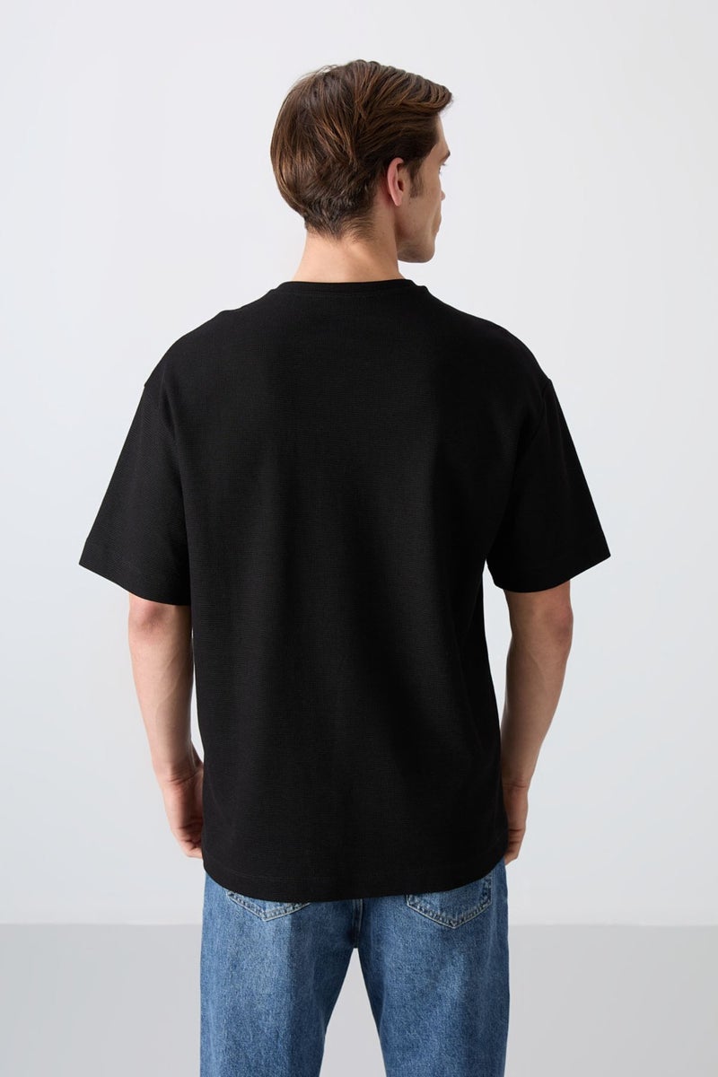 Tommy Life Black Cotton Thick Surface Textured Oversize Fit Printed Men's T-Shirt - 88338  - Image 5