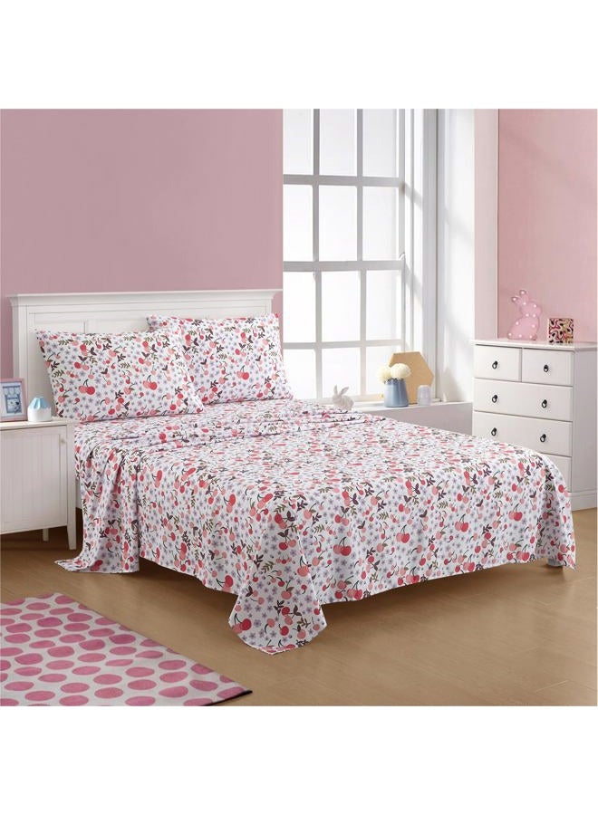 Urban Lifestyle 4 Piece Sheet Set, Including Top Sheet, Fitted Sheet and 2 Pillow Cases, Cherry Print, Full - Image 5