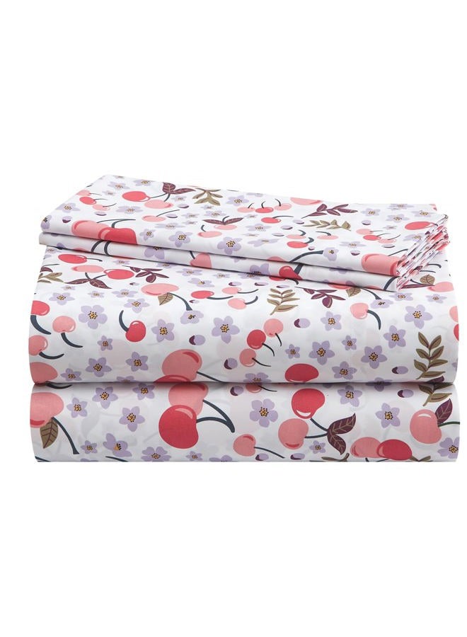 Urban Lifestyle 4 Piece Sheet Set, Including Top Sheet, Fitted Sheet and 2 Pillow Cases, Cherry Print, Full - Image 1