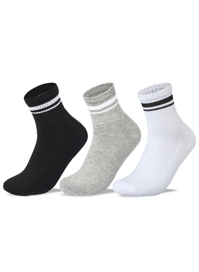 سام سوكس مجموعة من 3 جوارب رياضية نصف تيري على شكل حرف L للرجال D1 باللون الأسود والرمادي والأبيض مقاس 41-46 EU