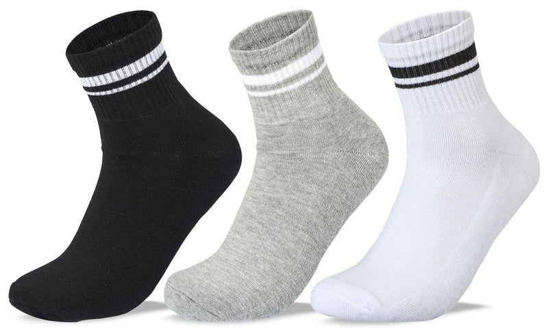 SAM SOCKS Men Set Of 3 Half Terry L-Shape D1 Sport Socks Black-Grey-White 41-46 EU