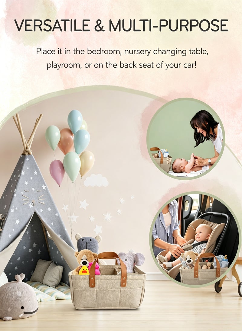 BESTPEAK Diaper Caddy Organizer Cart for Nursery Baby Basket Gift for Boy/Girl | Diaper Caddy for Changing Table Basket Organizer with Dividers | Caddy for Baby Stuff Breast Pump Caddy - Image 3