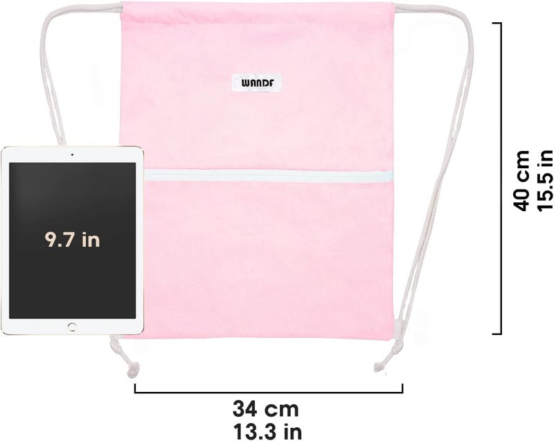 WANDF Drawstring Backpack String Bag Sackpack Cinch Water Resistant Nylon for Sport Yoga Gym Shopping (Light Pink) - Image 4