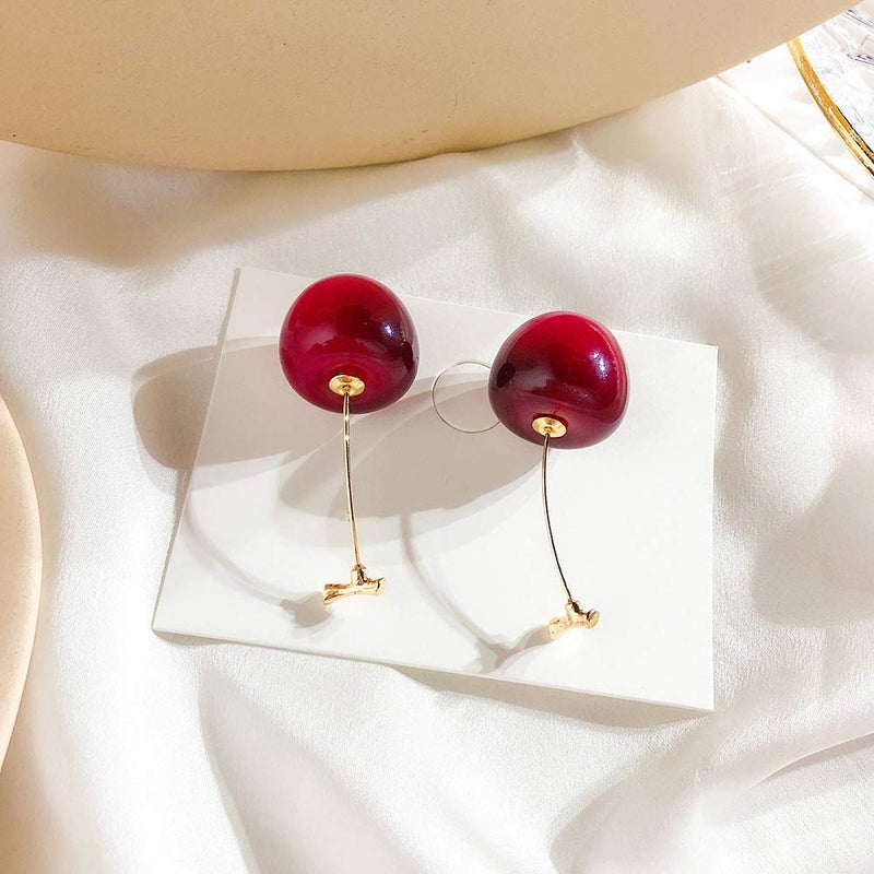 ONEYIM 3D Red Cherry Drop Earrings Cute Fruit Gold Dangle Earrings Charm Jewelry Gift Earrings for Women - Image 5
