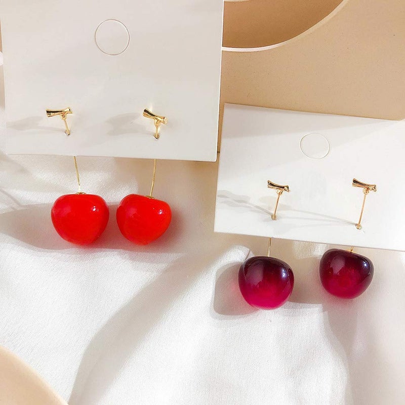 ONEYIM 3D Red Cherry Drop Earrings Cute Fruit Gold Dangle Earrings Charm Jewelry Gift Earrings for Women - Image 3