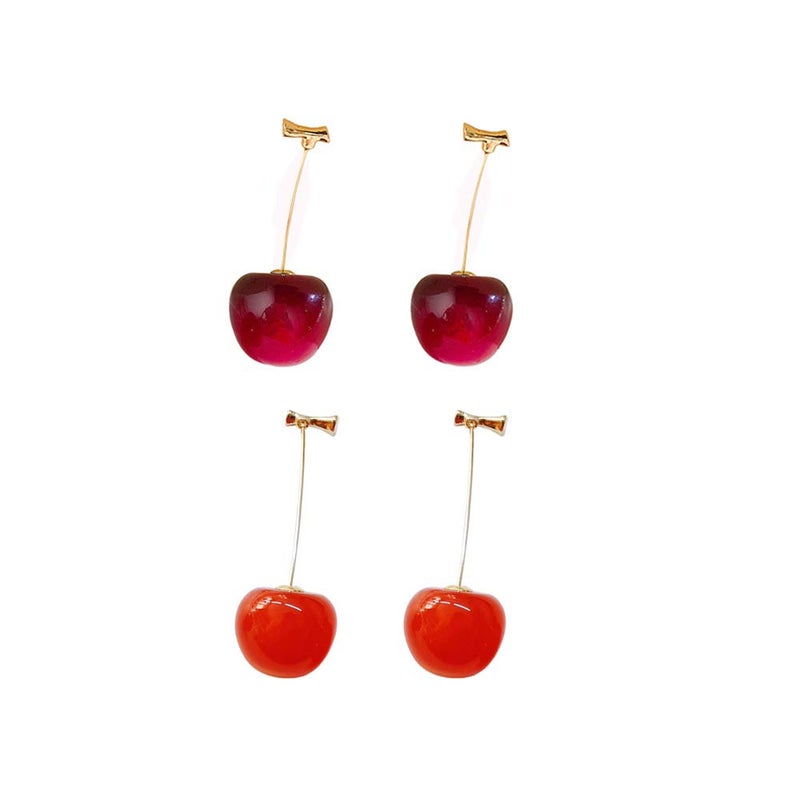 ONEYIM 3D Red Cherry Drop Earrings Cute Fruit Gold Dangle Earrings Charm Jewelry Gift Earrings for Women - Image 1
