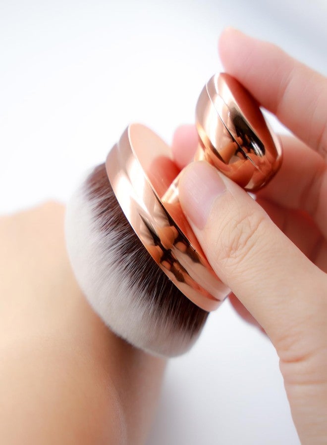 DRIPOO Foundation Brush for Liquid Makeup, Self Tanner Brush Round Kabuki Professional Makeup Brushes Blending Mineral Powder Buffing Stippling Makeup Tools, Rose Gold - Image 3