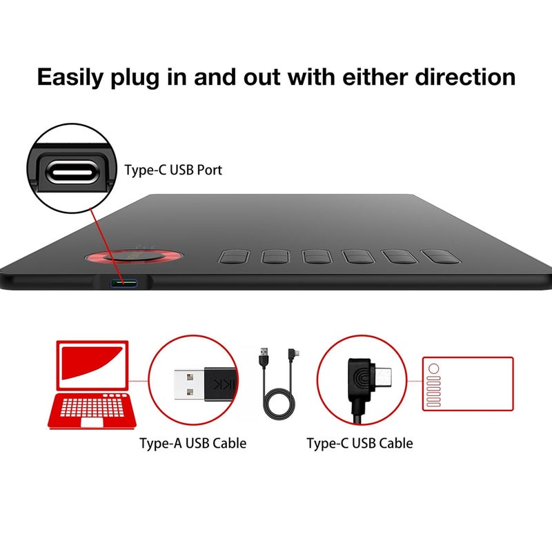 Veikk لوحة رسم جرافيك A15، لوحة قلم 10x6 بوصة، 12 مفتاح ساخن، قلم غير مزود ببطارية مع وظيفة الميل، 20 رأس قلم بديل وقفاز فنان واحد، يدعم ويندوز، ماك، لينوكس - أحمر - Image 5