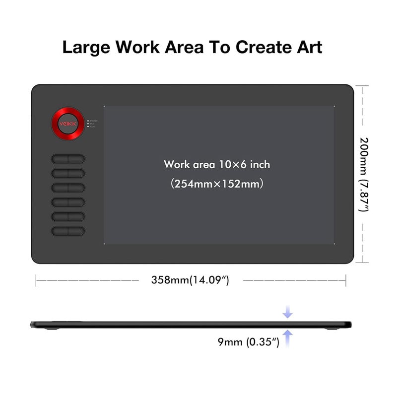 Veikk لوحة رسم جرافيك A15، لوحة قلم 10x6 بوصة، 12 مفتاح ساخن، قلم غير مزود ببطارية مع وظيفة الميل، 20 رأس قلم بديل وقفاز فنان واحد، يدعم ويندوز، ماك، لينوكس - أحمر - Image 3