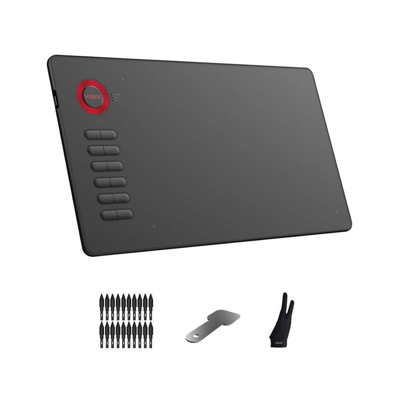 Veikk لوحة رسم جرافيك A15، لوحة قلم 10x6 بوصة، 12 مفتاح ساخن، قلم غير مزود ببطارية مع وظيفة الميل، 20 رأس قلم بديل وقفاز فنان واحد، يدعم ويندوز، ماك، لينوكس - أحمر - Image 1