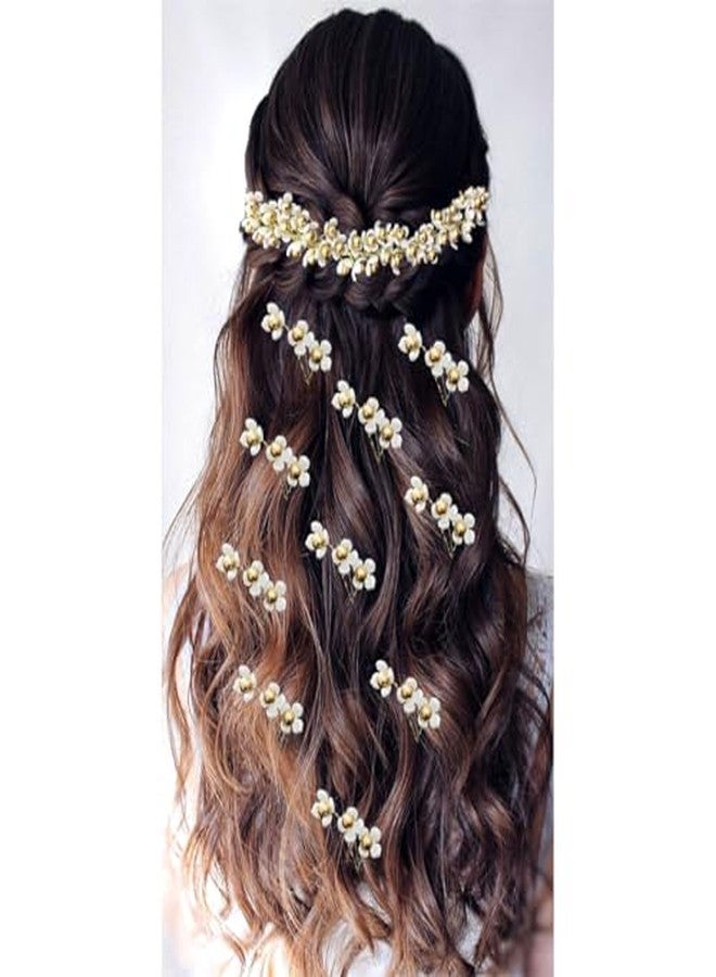 Ansh Attractive Artificial Metal White Flower and Golden Pearl Hair Pins/Clips/Juda Pins | Hair Accessories for Women & Girls (Combo Pack of 2493 & 2531) - Image 2