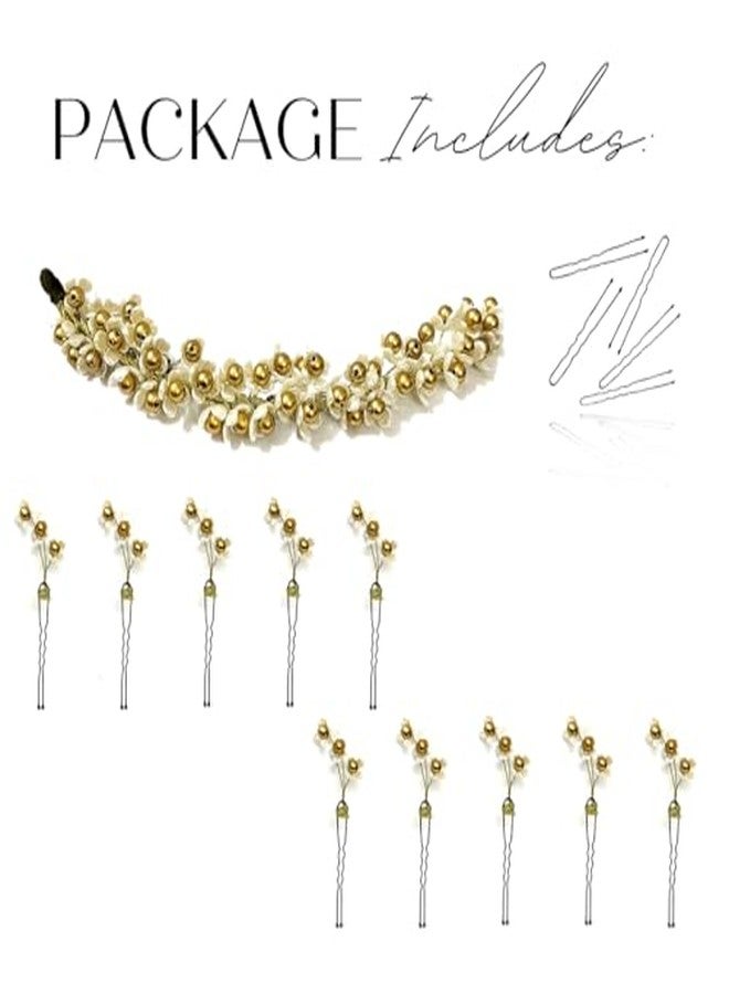 Ansh Attractive Artificial Metal White Flower and Golden Pearl Hair Pins/Clips/Juda Pins | Hair Accessories for Women & Girls (Combo Pack of 2493 & 2531) - Image 5