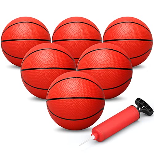 Dilabnba 6 Mini Replacement Basketballs for Indoor Basketball Hoop Kids Adults Red Soft Rubber Ball for Coutyard Pool Beach Over Door Basketball Hoop 6PCS Toddler Child Small Balls with Air Pump - Image 1
