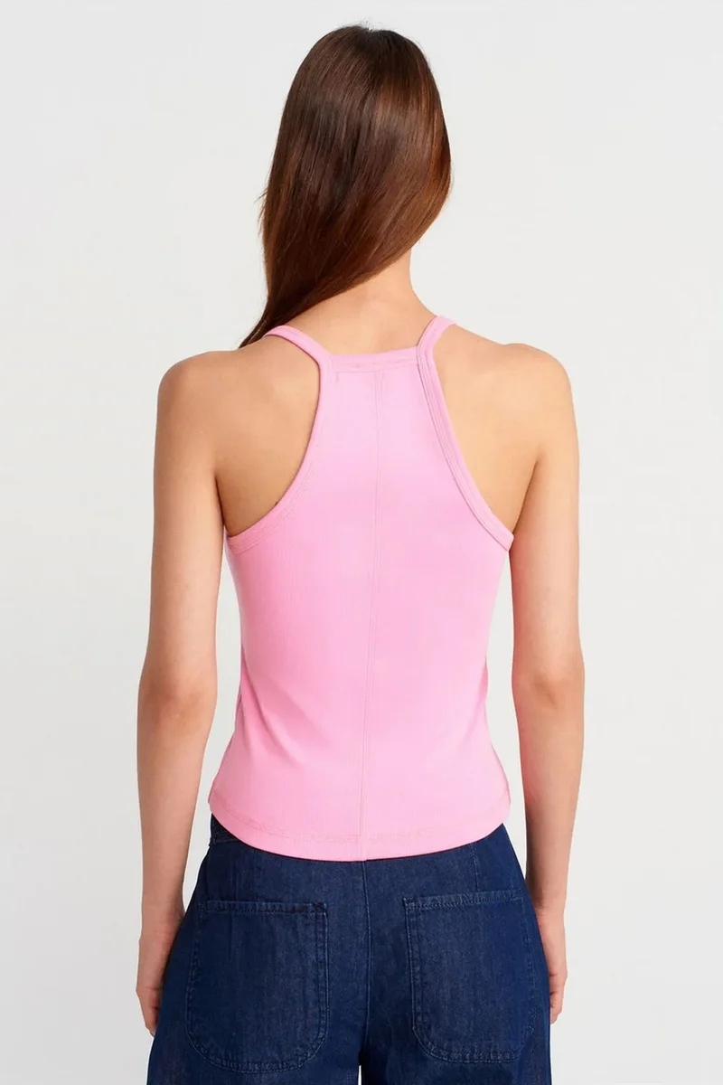Dilvin Bright Pink DILVIN Slim Fit Ribbed Knit Cami Blouse for Women | Best Price UAE