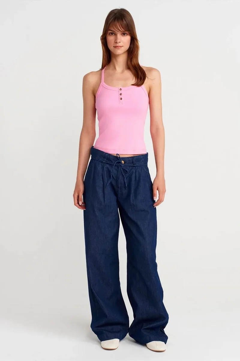 Dilvin Bright Pink DILVIN Slim Fit Ribbed Knit Cami Blouse for Women | Best Price UAE